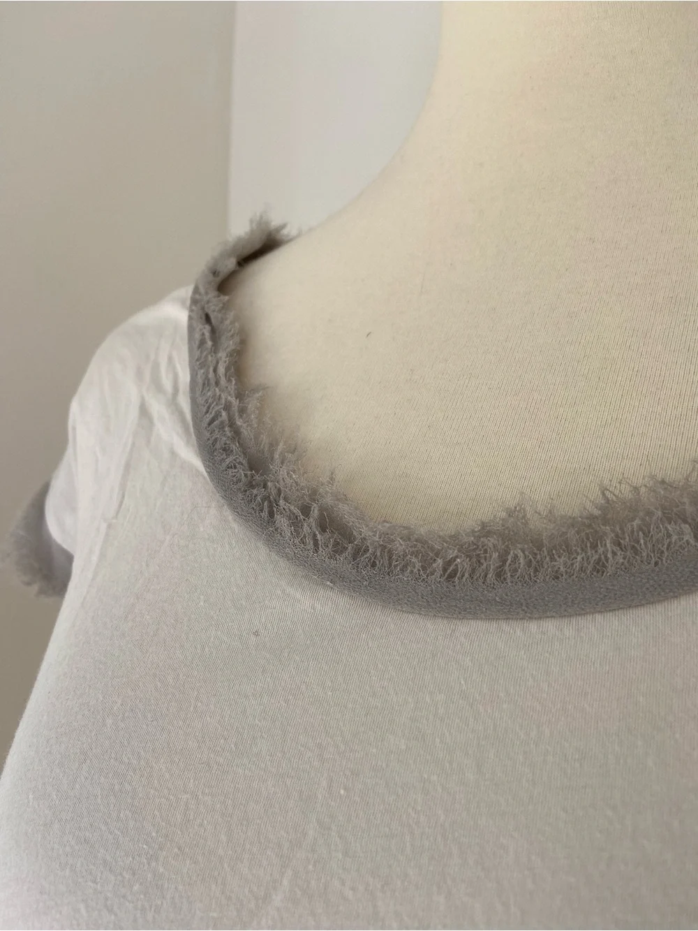 Light Gray J Crew Women's Short Sleeve Tee with Frayed chiffon trim